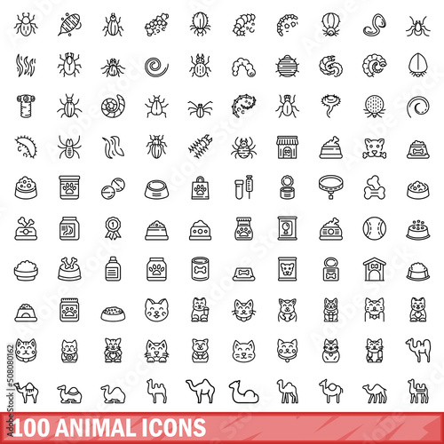 100 animal icons set. Outline illustration of 100 animal icons vector set isolated on white background
