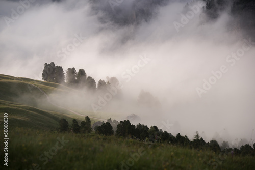 Mountains above Val Gardena mountain pass in the Dolomites © gljivec