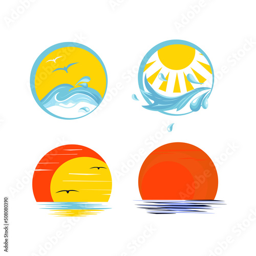 Fototapeta Naklejka Na Ścianę i Meble -  The sun and the ocean. Vector logo set.