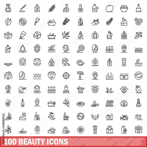 100 beauty icons set. Outline illustration of 100 beauty icons vector set isolated on white background