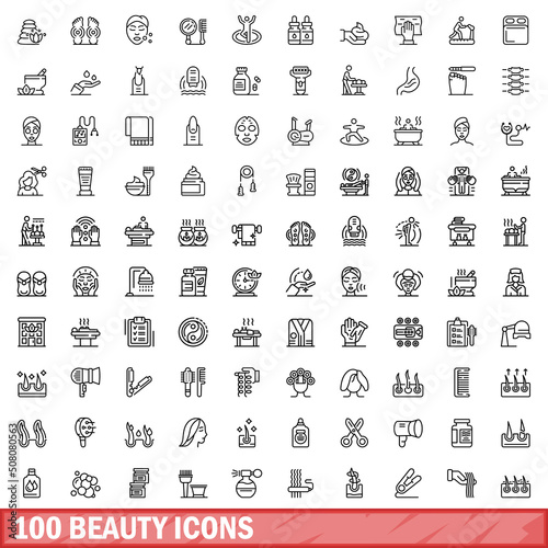 100 beauty icons set. Outline illustration of 100 beauty icons vector set isolated on white background