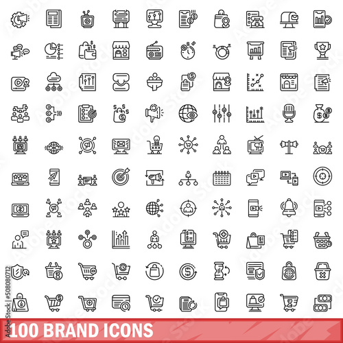 100 brand icons set. Outline illustration of 100 brand icons vector set isolated on white background