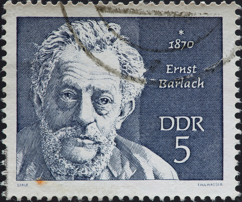 GERMANY, DDR - CIRCA 1970: a postage stamp from GERMANY, DDR, showing a portrait of the sculptor, graphic artist, poet Ernst Barlach (1870–1938) . Circa 1970 photo