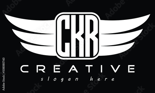 CKR three Letter Wings minimalist creative concept flag Flying Initial wing symbol icon professional logo design, Vector template photo