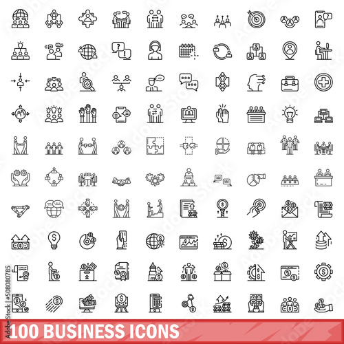 100 business icons set. Outline illustration of 100 business icons vector set isolated on white background