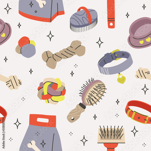 Dog Toys And Equipments Seamless Pattern