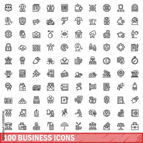 100 business icons set. Outline illustration of 100 business icons vector set isolated on white background