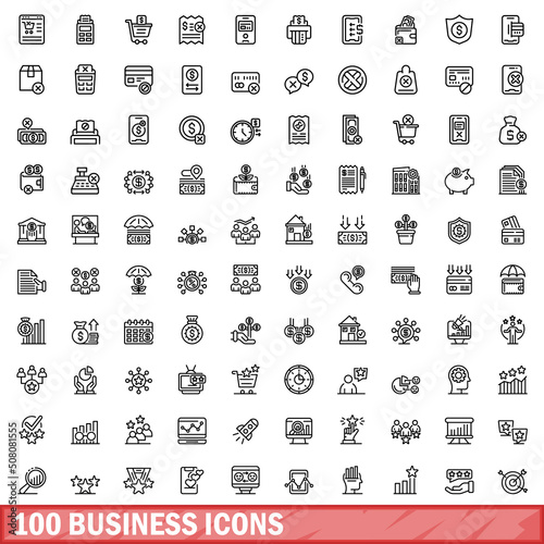 100 business icons set. Outline illustration of 100 business icons vector set isolated on white background