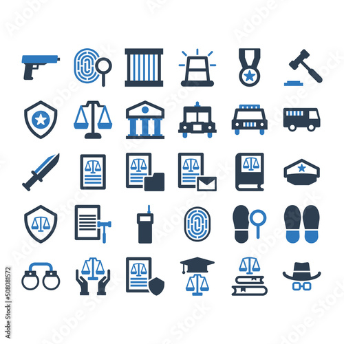 law and justice icons set sign symbol