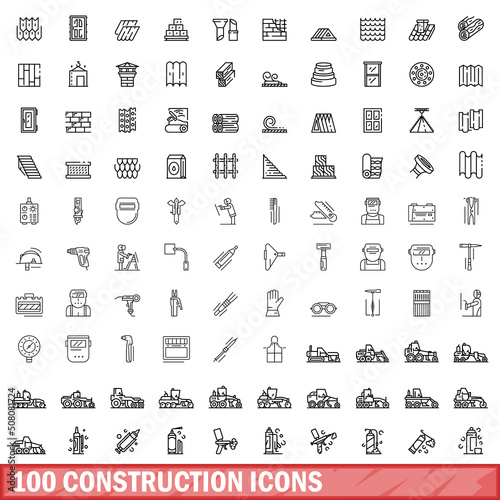 100 construction icons set. Outline illustration of 100 construction icons vector set isolated on white background