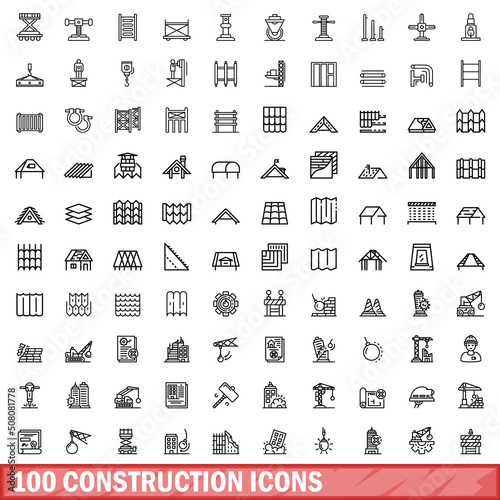 100 construction icons set. Outline illustration of 100 construction icons vector set isolated on white background