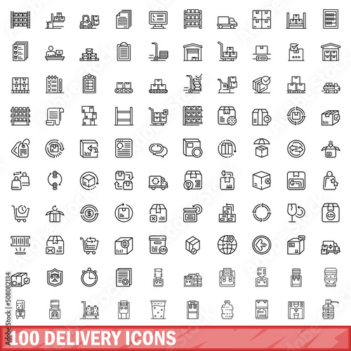 100 delivery icons set. Outline illustration of 100 delivery icons vector set isolated on white background