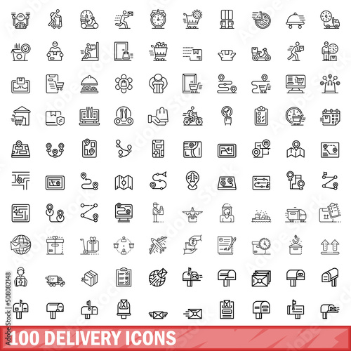 100 delivery icons set. Outline illustration of 100 delivery icons vector set isolated on white background