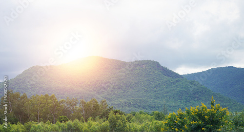 peak mountain from bottom with sunrise