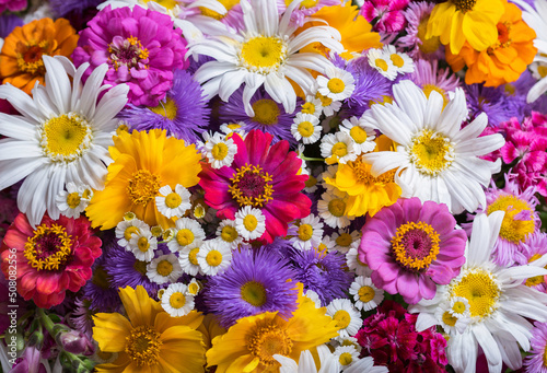 bouquet of various summer flowers as background