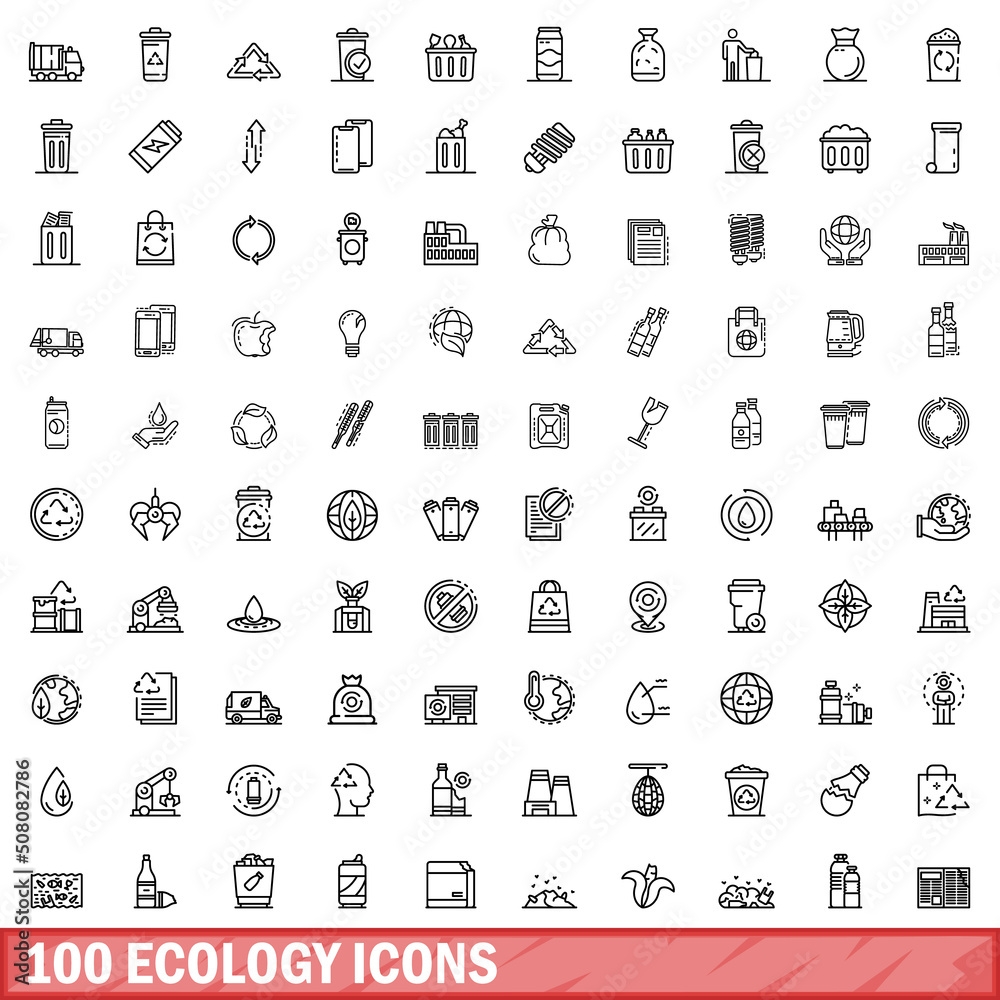 100 ecology icons set. Outline illustration of 100 ecology icons vector set isolated on white background
