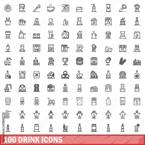 100 drink icons set. Outline illustration of 100 drink icons vector set isolated on white background