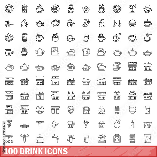 100 drink icons set. Outline illustration of 100 drink icons vector set isolated on white background