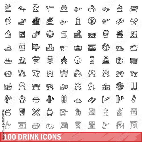 100 drink icons set. Outline illustration of 100 drink icons vector set isolated on white background