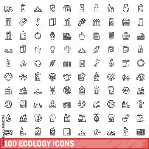 100 ecology icons set. Outline illustration of 100 ecology icons vector set isolated on white background