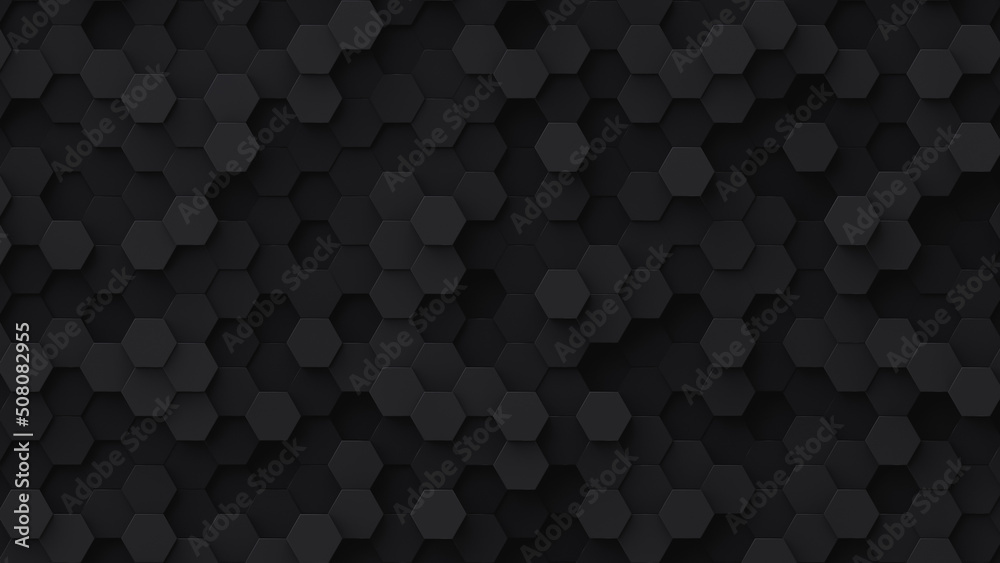 An array of hexagonal dark rods. Tech theme - obrazy, fototapety, plakaty 