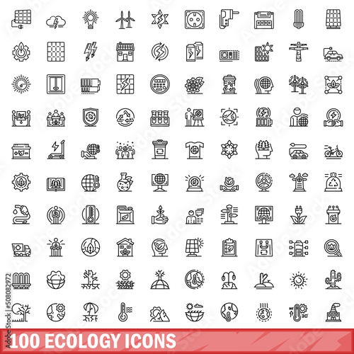 100 ecology icons set. Outline illustration of 100 ecology icons vector set isolated on white background