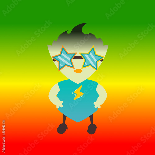 Lightning man illustration. Image of a man with lightning and glasses with stars. Illustration for book cover, card, ...