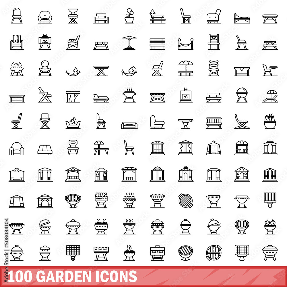 100 garden icons set. Outline illustration of 100 garden icons vector set isolated on white background 100 garden icons set. Outline illustration of 100 garden icons vector set isolated on white background