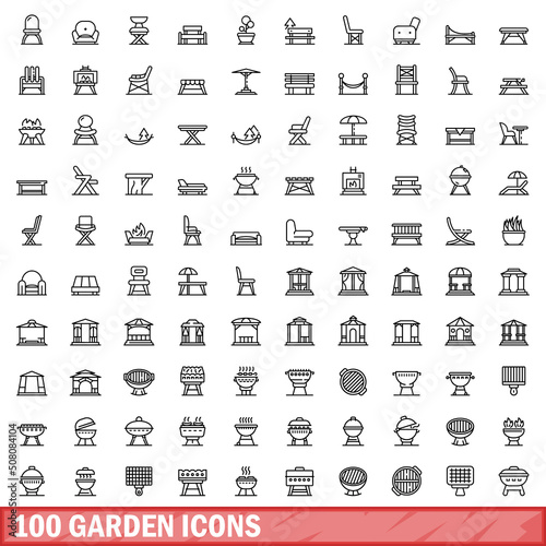 100 garden icons set. Outline illustration of 100 garden icons vector set isolated on white background