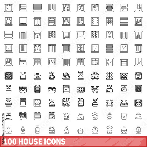 100 house icons set. Outline illustration of 100 house icons vector set isolated on white background