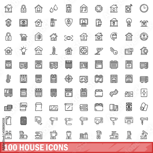 100 house icons set. Outline illustration of 100 house icons vector set isolated on white background