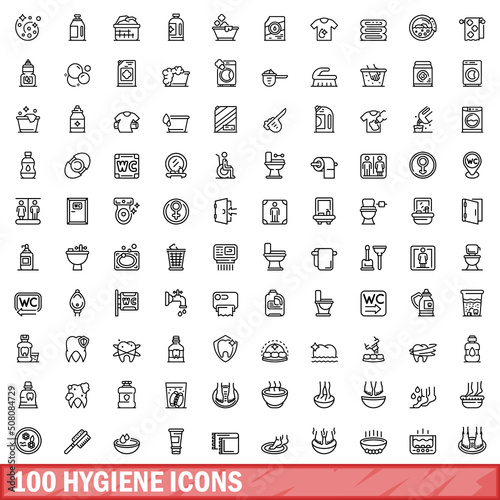 100 hygiene icons set. Outline illustration of 100 hygiene icons vector set isolated on white background