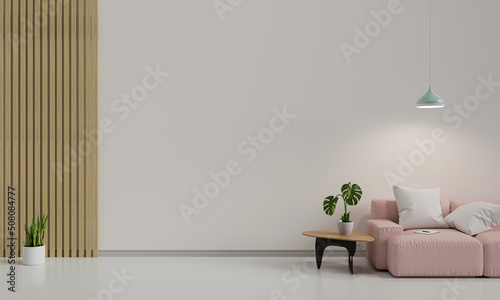 pink sofa in white living room and copy space wall, 3d rendering