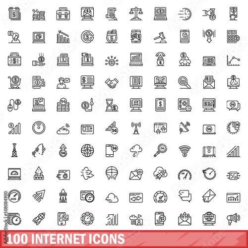 100 internet icons set. Outline illustration of 100 internet icons vector set isolated on white background