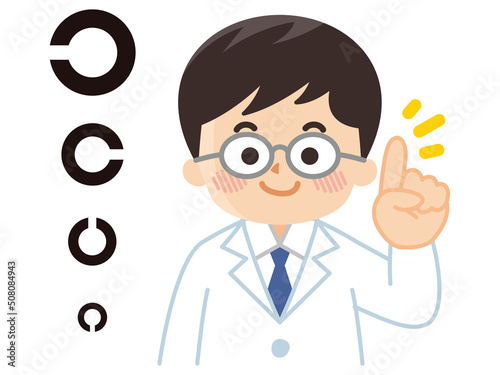 視力検査をする眼科医　医師　医者