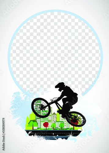 Active man. BMX rider in abstract sport background, vector.