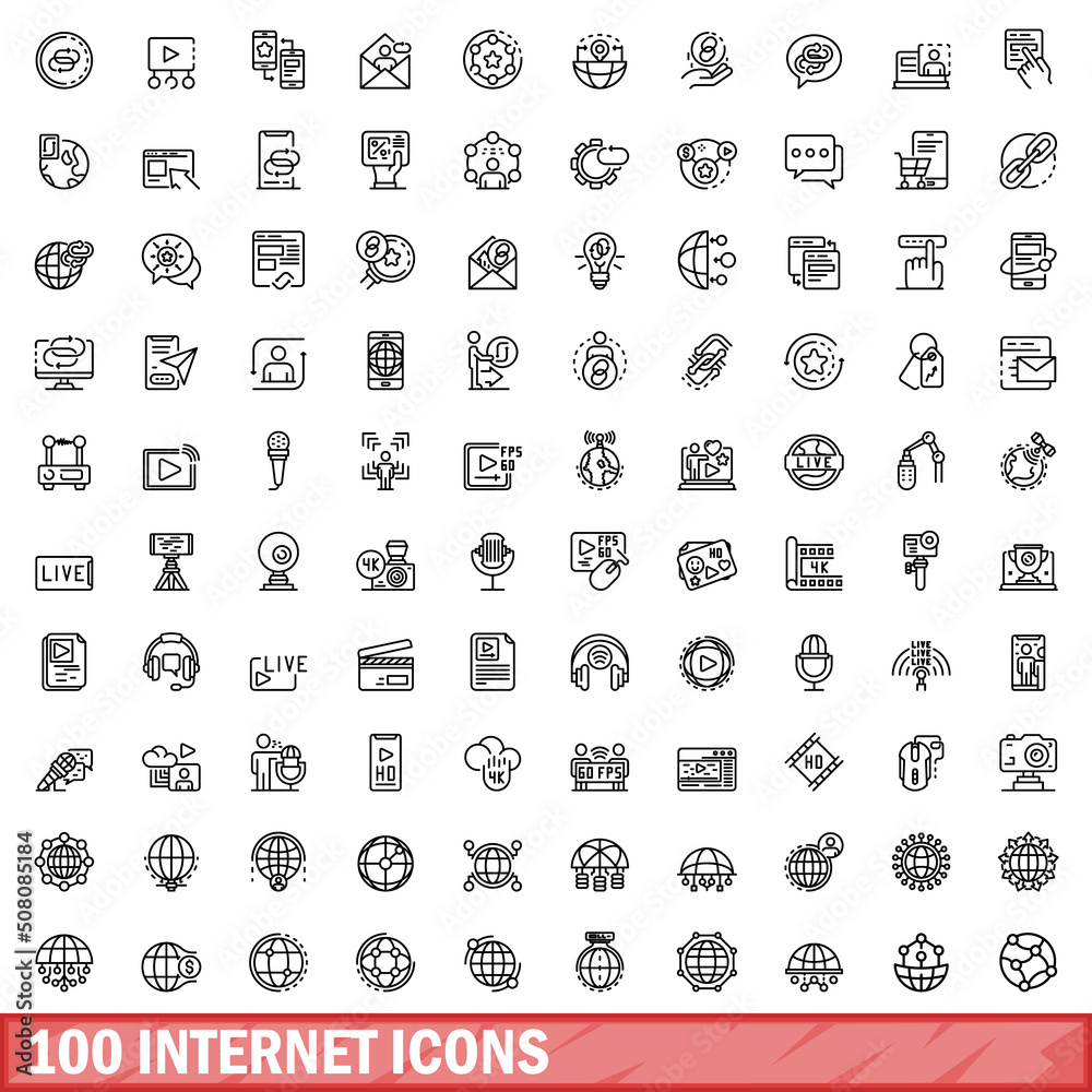 100 internet icons set. Outline illustration of 100 internet icons vector set isolated on white background 100 internet icons set. Outline illustration of 100 internet icons vector set isolated on white background