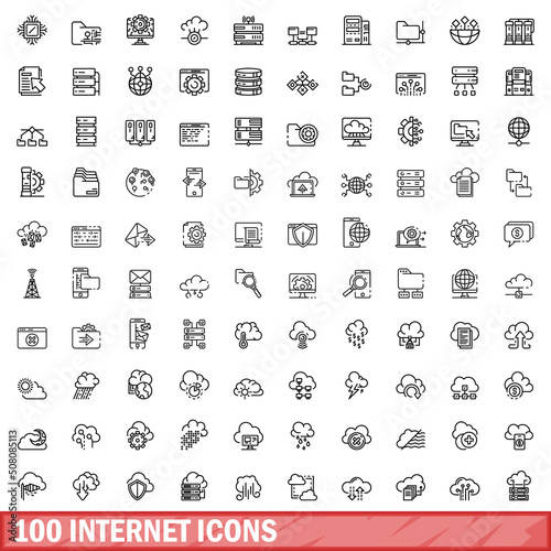 100 internet icons set. Outline illustration of 100 internet icons vector set isolated on white background