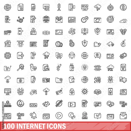 100 internet icons set. Outline illustration of 100 internet icons vector set isolated on white background