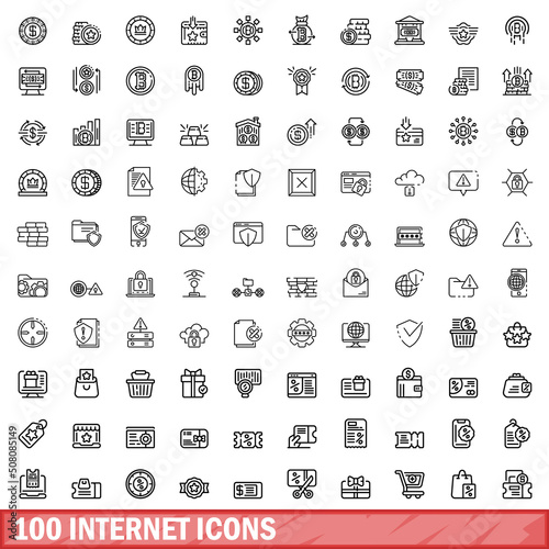 100 internet icons set. Outline illustration of 100 internet icons vector set isolated on white background