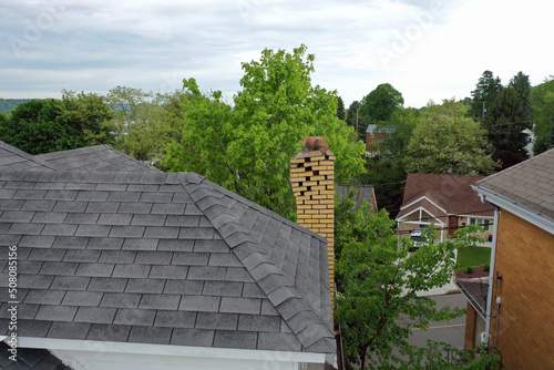View of an old failing, crumbling chimney on a Pennsylvania house.