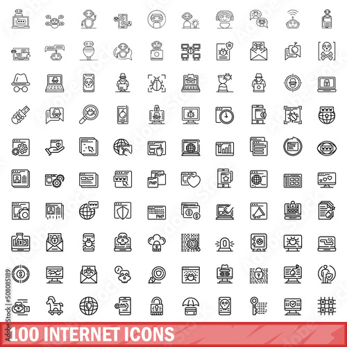100 internet icons set. Outline illustration of 100 internet icons vector set isolated on white background