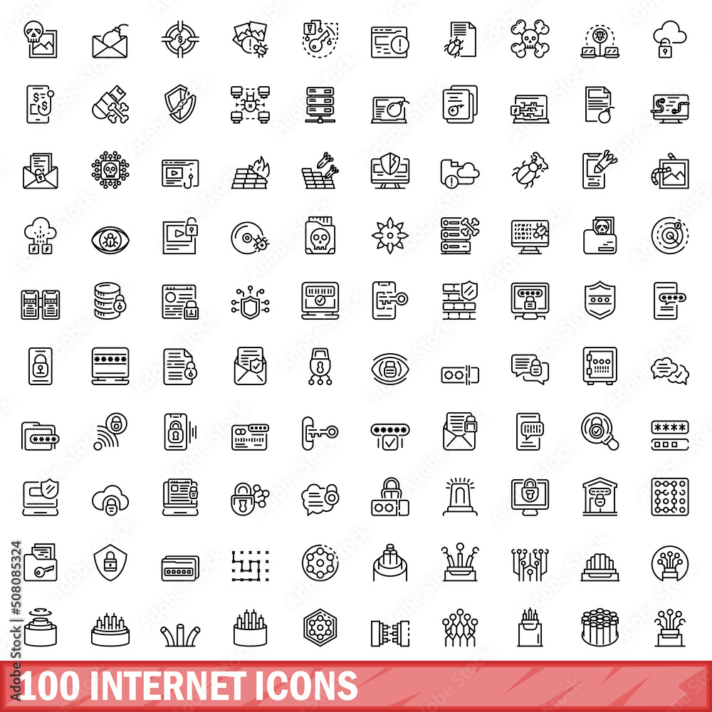 100 internet icons set. Outline illustration of 100 internet icons vector set isolated on white background