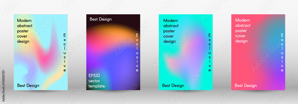 Set for liquid on colorful background.  Bright mesh blurred pattern in pink, blue, green tones.  Cover, poster, wallpaper. Colorful abstract texture. Poster design template.