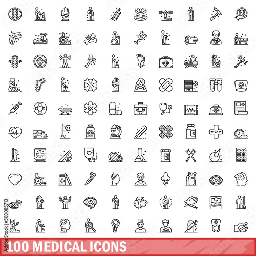 100 medical icons set. Outline illustration of 100 medical icons vector set isolated on white background