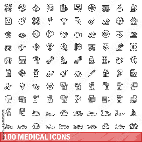 100 medical icons set. Outline illustration of 100 medical icons vector set isolated on white background