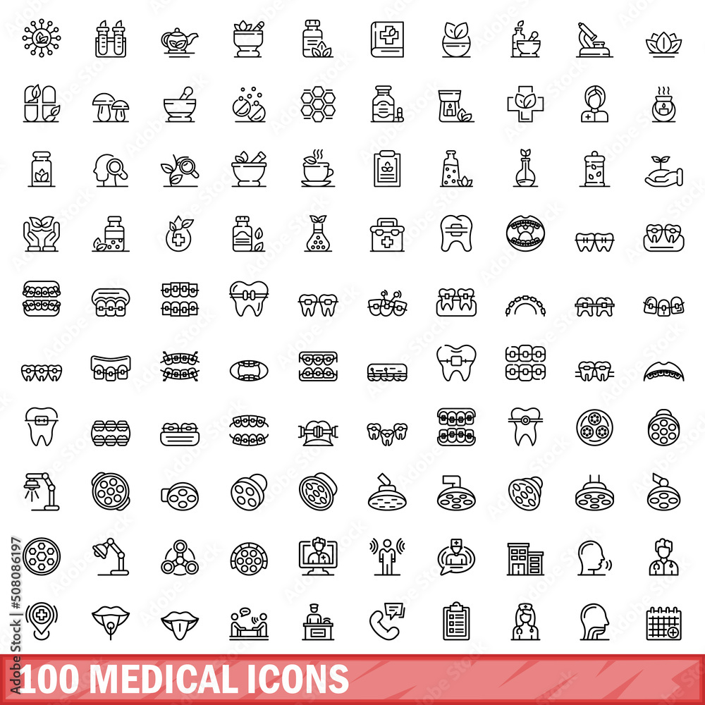 100 medical icons set. Outline illustration of 100 medical icons vector set isolated on white background 100 medical icons set. Outline illustration of 100 medical icons vector set isolated on white background