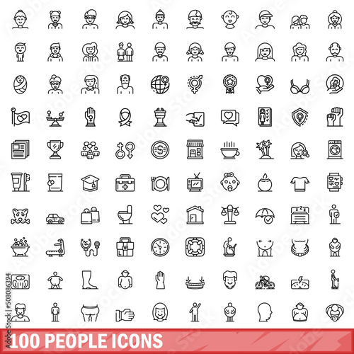 100 people icons set. Outline illustration of 100 people icons vector set isolated on white background