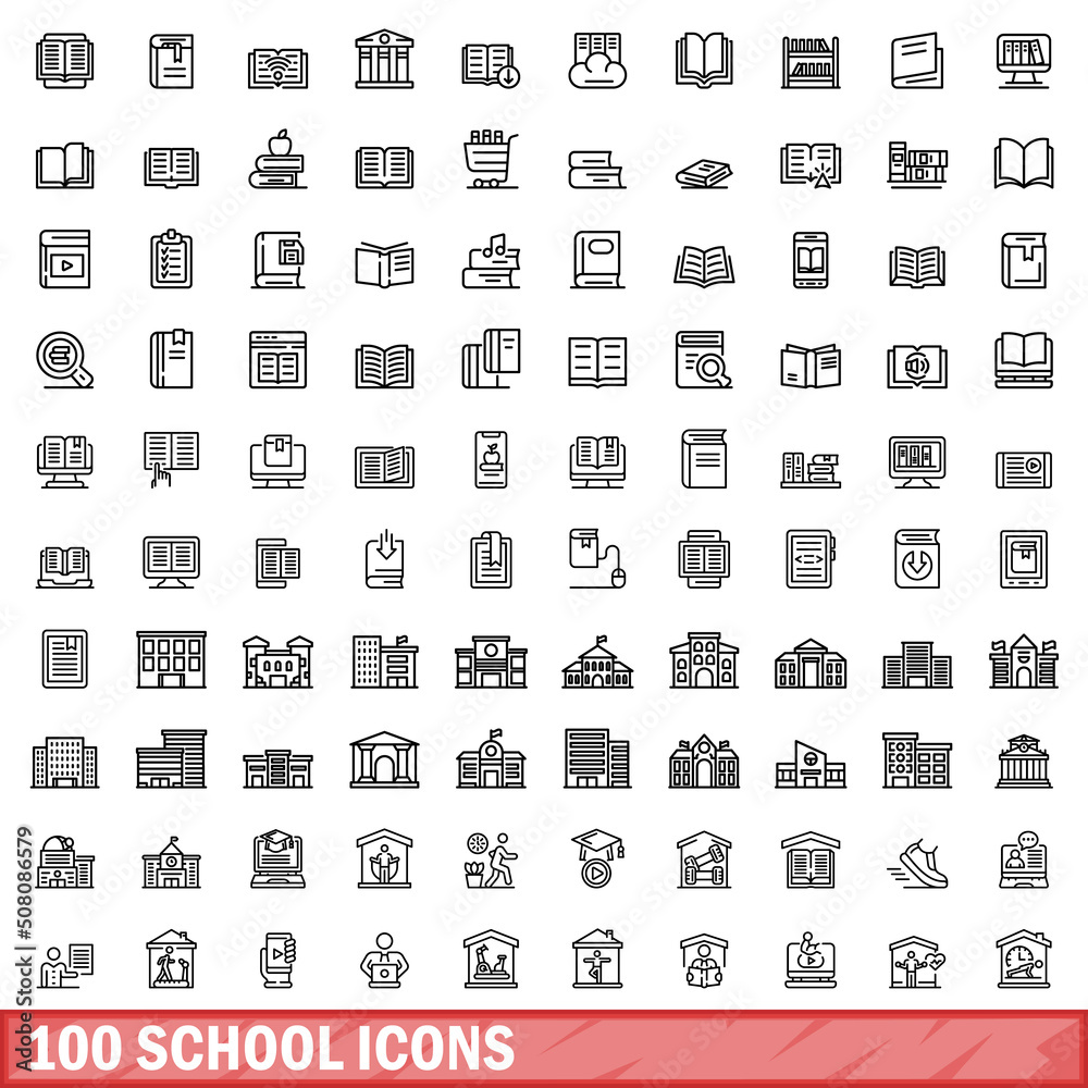 100 school icons set. Outline illustration of 100 school icons vector set isolated on white background 100 school icons set. Outline illustration of 100 school icons vector set isolated on white background