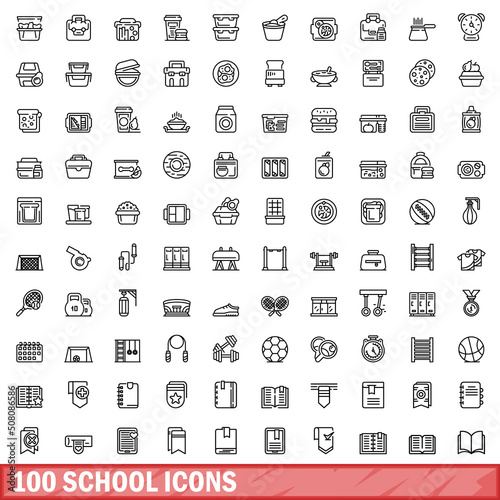 100 school icons set. Outline illustration of 100 school icons vector set isolated on white background